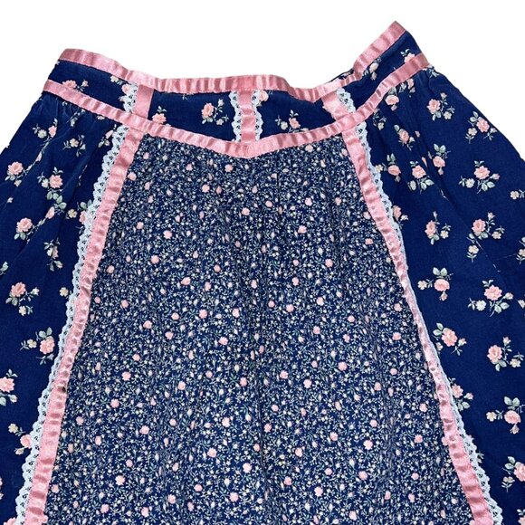 Vintage 70s Gunne Sax Style Girls Prairie Skirt Satin Lace Trim Floral Pattern - Picture 3 of 6